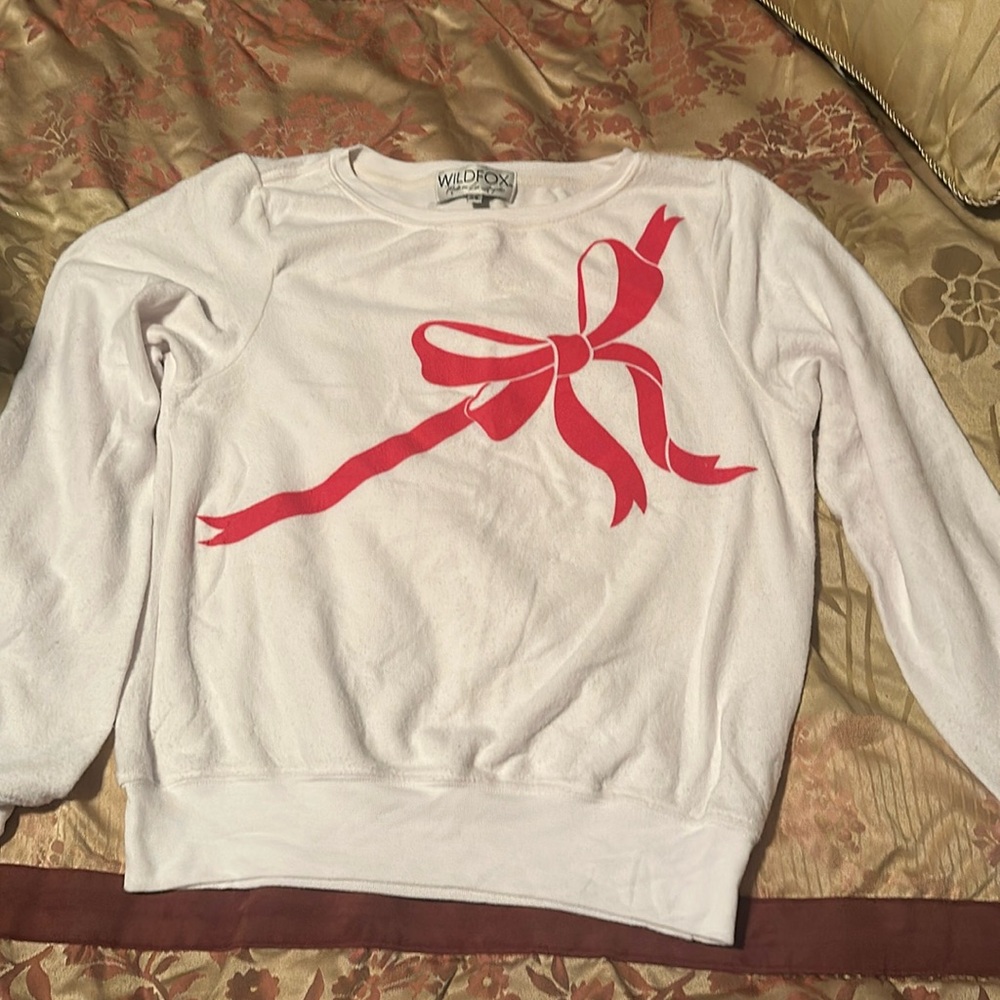 Wildfox White Sweater with Red Bow